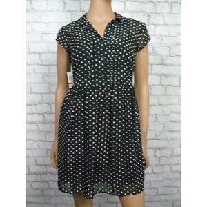 $90 Thalia Sodi Black White Polka Dot Fit & Flare Pintucked Dress Small NWT